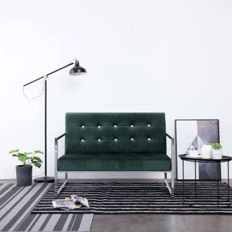 vidaXL Divano a 2 Posti con Braccioli Verde Scuro Cromato e Velluto - Vidaxl