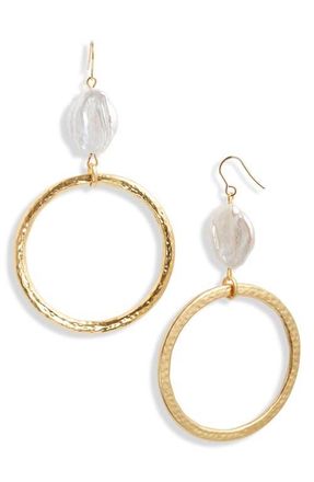 Karine Sultan Cultured Pearl Hoop Drop Earrings in Gold at Nordstrom