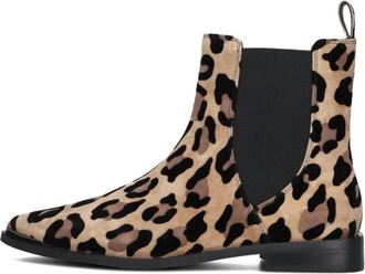 Stefano Lauran Beige Chelsea Boots met panterprint - Dames - Chelseaboots - Beige - 38 EU - Wol - Schoenen