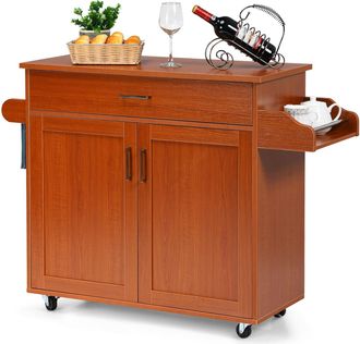 Costway Costway Carrito De Cocina Carro De Servicio Comedor Con Ruedas, Puerta Y Estantes Gabinete Mueble De Cocina (marr&oacute;n)
