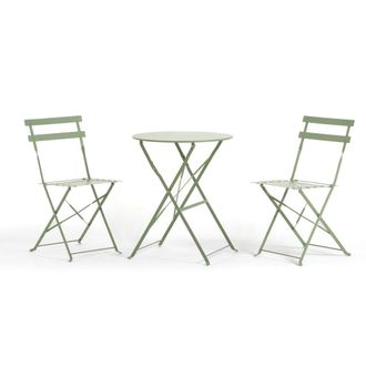 Siediti Fuori e Dentro Conjunto de balc&oacute;n plegable en metal con mesa redonda verde
