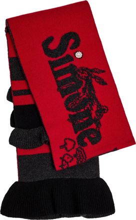 Simone Rocha Simone Rocha Striped Ruffle-trimmed Wool-blend Scarf - Red - One Size