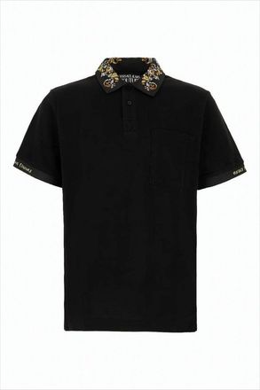 Versace Short-Sleeve Black Polo Shirt With Gold Detailing