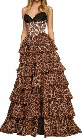 Sherri Hill Corset Bodice Strapless Dress In Animal Print