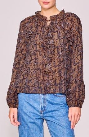 Melloday Ruffle Print Top in Brown Black Floral at Nordstrom Rack, Size X-Small