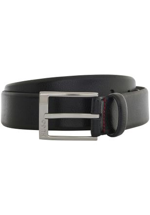 HUGO BOSS Lederg&uuml;rtel HUGO, Herren, Gr. 105, schwarz, Leder, unifarben, G&uuml;rtel Lederg&uuml;rtel, genarbt mit Logo-Schliesse, gl&auml;nzende silberfarbene Details