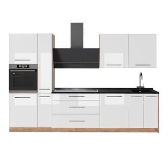Vicco Mueble De Cocina Fame-line, Blanco Alto Brillo/roble Dorado, 310 Cm, Et Antracita, Vicco
