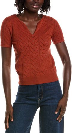 T Tahari Split Neck Collar Pointelle Sweater