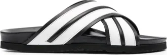 Palm Angels striped criss-cross slides - men - Rubber/Calf Leather/Calf Leather - 41.5 - Black