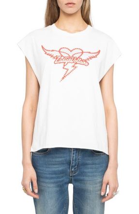 Zadig&Voltaire Cloe Heart Wings Strass Crystal Embellished Cotton Graphic T-Shirt in Judo at Nordstrom, Size X-Small