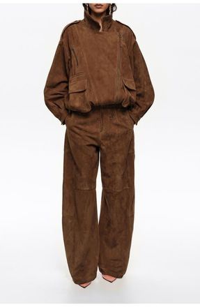 Bimba & Lola Suede Barrel Trousers in Dark Olive at Nordstrom, Size 42 Eu
