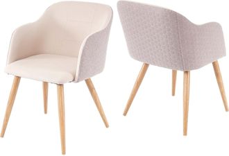 Hhg Hhg - Nunca Usado] Juego De 2 Sillas De Comedor 190, Silla De Cocina, Dise&ntilde;o Retro, Reposabrazos De Tela/textil, Crema-beige