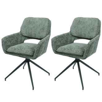 Hhg [nunca Usado] Juego De 2 Sillas De Comedor Hhg-643, Silla De Cocina, Giratoria Con Retorno Autom&aacute;tico, Tejido De Chenilla (490 G/m&sup2;) Oeko-tex, Verde