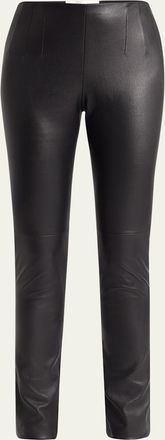 The Row Lakun Leather Skinny-Leg Slit-Hem Pants