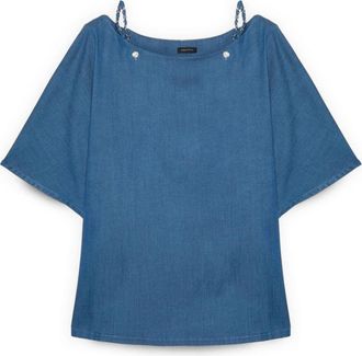 Fiorella Rubino Boot Top met Boot Hals - Dames - Blouses - Blauw - L - Polyester - Overhemden