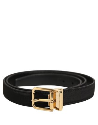 Dolce & Gabbana Gold-Buckle Canvas Leather Belt - Black