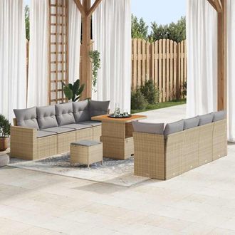 vidaXL Conjunto De Sof&aacute; De Jard&iacute;n 11 Pcs Beige Rat&aacute;n Sint&eacute;tico Vidaxl