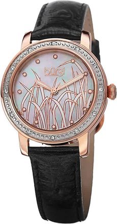 Bürgi Mother of Pearl Pattern Dial Black Leather Ladies Watch BUR096RG