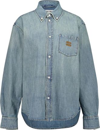Miu Miu Overhemden, Dames, Blauw, S, Katoen, Chambray Shirt