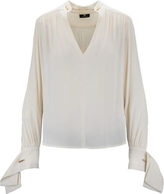 Elisabetta Franchi Klassieke Blazer met Knopen - Dames - Blouses - Wit - XS - Polyester - Overhemden