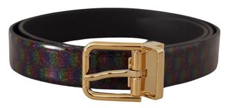 Dolce & Gabbana Mens Rainbow Glitter Patent Leather Belt - Black - One Size