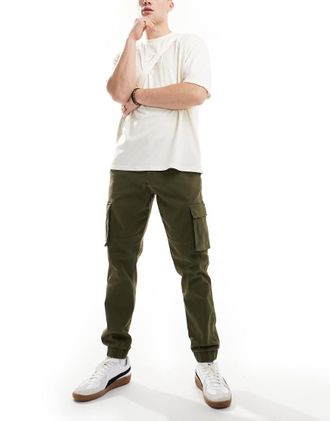 Only & Sons tapered fit cargo pants with cuffed bottom in khaki-Green