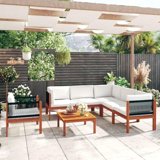 vidaXL Conjunto De Jard&iacute;n De 7 Piezas Con Cojines, Madera Color Crema, Acacia Y Cuerda Vidaxl