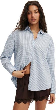 Cotton On Womens Sloane Oversized Shirt in Pale Blue Check at Nordstrom, Size 10
