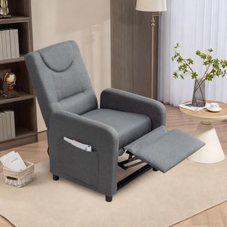 STILVORA Poltrona Reclinabile Ergonomica In Tessuto Di Lino, Schienale Regolabile, Con Poggiapiedi Pieghevole E Tasca Laterale, Grigio Scuro