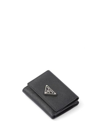 Prada small logo-plaque leather wallet - men - Calf Leather - One Size - Black