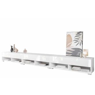 Mirjan24 Mueble Tv Sarasota 144, Blanco + Blanco Brillante, N&uacute;mero De Puertas: 3, N&uacute;mero De Cajones: 0, 300x30x33cm, Led