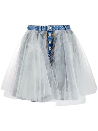 Unravel tulle overlay denim skirt - women - Cotton/Cotton/Polyamide/Polyester - 27 - Blue