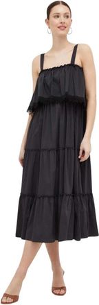 Liu Jo Midi Jurk met Ruches - Dames - Casual kleedjes - Zwart - S - Katoen - Kleedjes