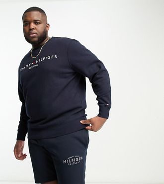 Tommy Hilfiger Big & Tall - Felpa con logo centrale blu navy