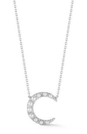 Sphera Milano Cultured Pearl & Cubic Zirconia Crescent Moon Pendant Necklace in Silver at Nordstrom Rack