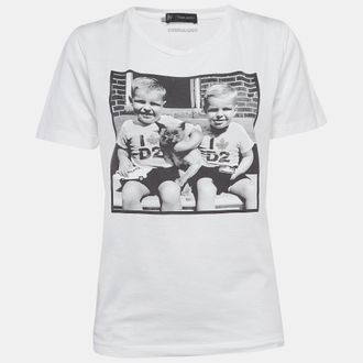 Dsquared2 White Digital Print Cotton Half Sleeve T-Shirt