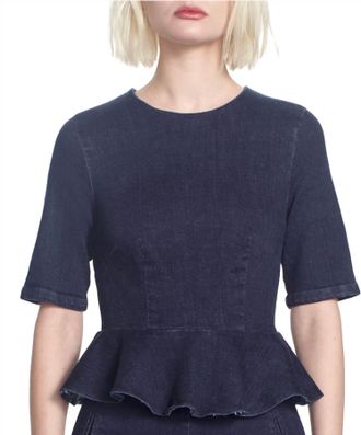 Corey Lynn Calter Yolanda Short Sleeves Peplum In Indigo