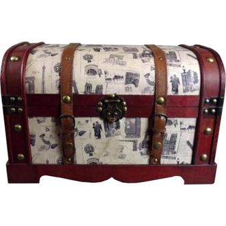 OEM Baule Piccolo In Ciliegio Con Inserto Color Crema A Tema Viaggio