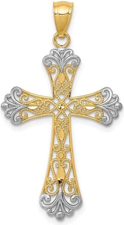 Diamond2Deal 14k Yellow Gold Rhodium Diamond-cut Cross Pendant