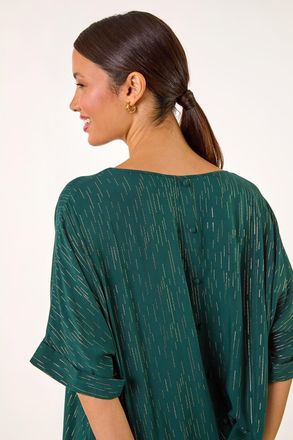 Roman Foil Print Button Detail Oversized Tee