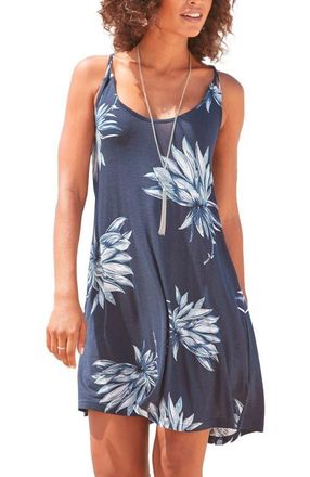 Lascana Womens Beaded Strap Print Dress in Dark Blue Multi at Nordstrom, Size 12