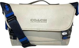 Coach Pre-owned Cross Body Bags, female, Beige, Size: ONE SIZE Pre-owned Signature League Bike Bag Jacquard Leather 2way Shoulder Bag