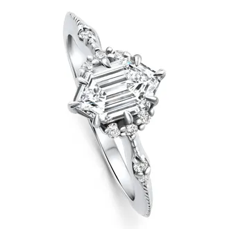 Pompeii3 Certified 1 1/3Ct Elongated Hexagon Diamond Engagement Ring 14k Gold Lab Grown