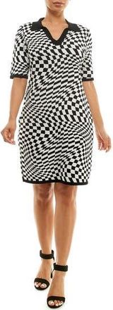 Nina Leonard Elbow Sleeve Jacquard Knit Dress in Black/Ivory at Nordstrom Rack, Size X-Large