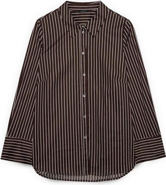 Fiorella Rubino Gestreepte blouse van stretchkatoen - Dames - Overhemden - Bruin - 5XL - Katoen - Overhemden