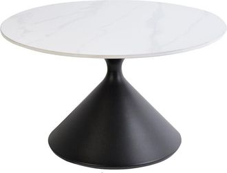 Beliani Beliani - Coffee Table Sintered Stone Top White Natural Look Black Metal Base Modern Design ø 72 cm Haiwee