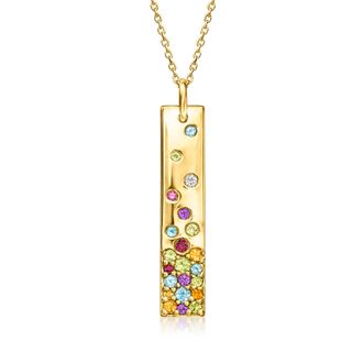 Ross-Simons Scattered Multi-Gemstone Bar Pendant Necklace in 18kt Gold Over Sterling