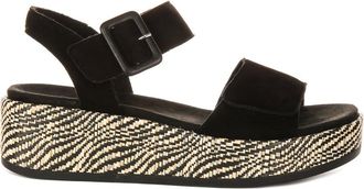 Remonte Wedges, female, Black, 6 UK, Black Nubuck Leather Womens Sandals