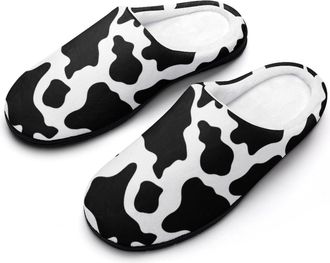 Generic Cow Print Mens House Slippers Memory Foam Washable Cotton Slip on Home Shoes