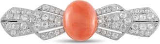 Luxury Bazaar Antique Platinum 2.4ct Diamond and Coral Bar Brooch MF08-062426